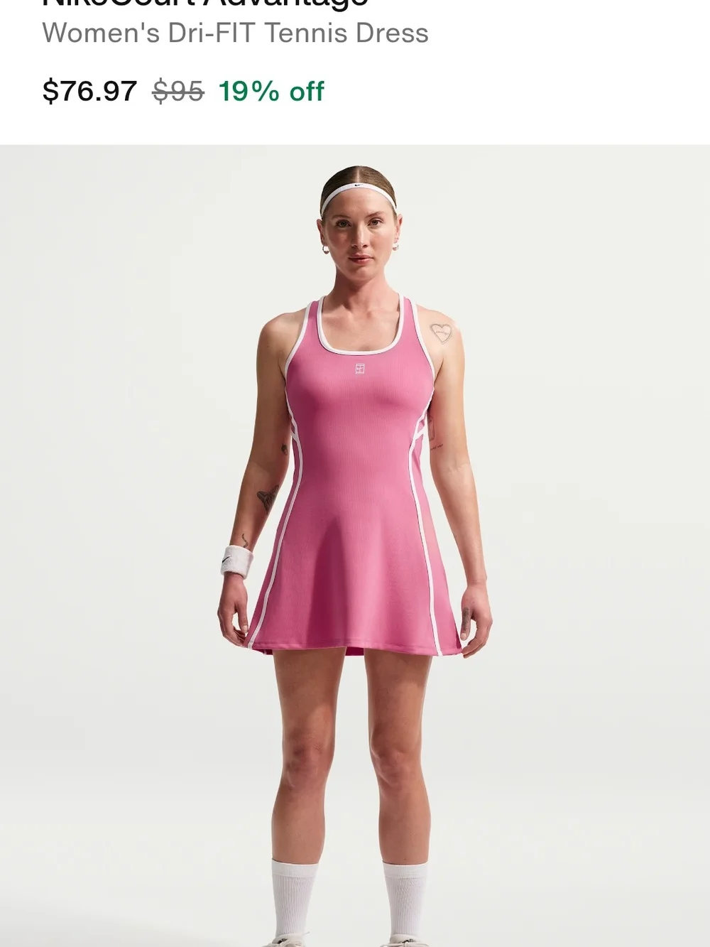 Nike Women's court advantage Pink/White Racerback Scoop Neck Tennis dress M